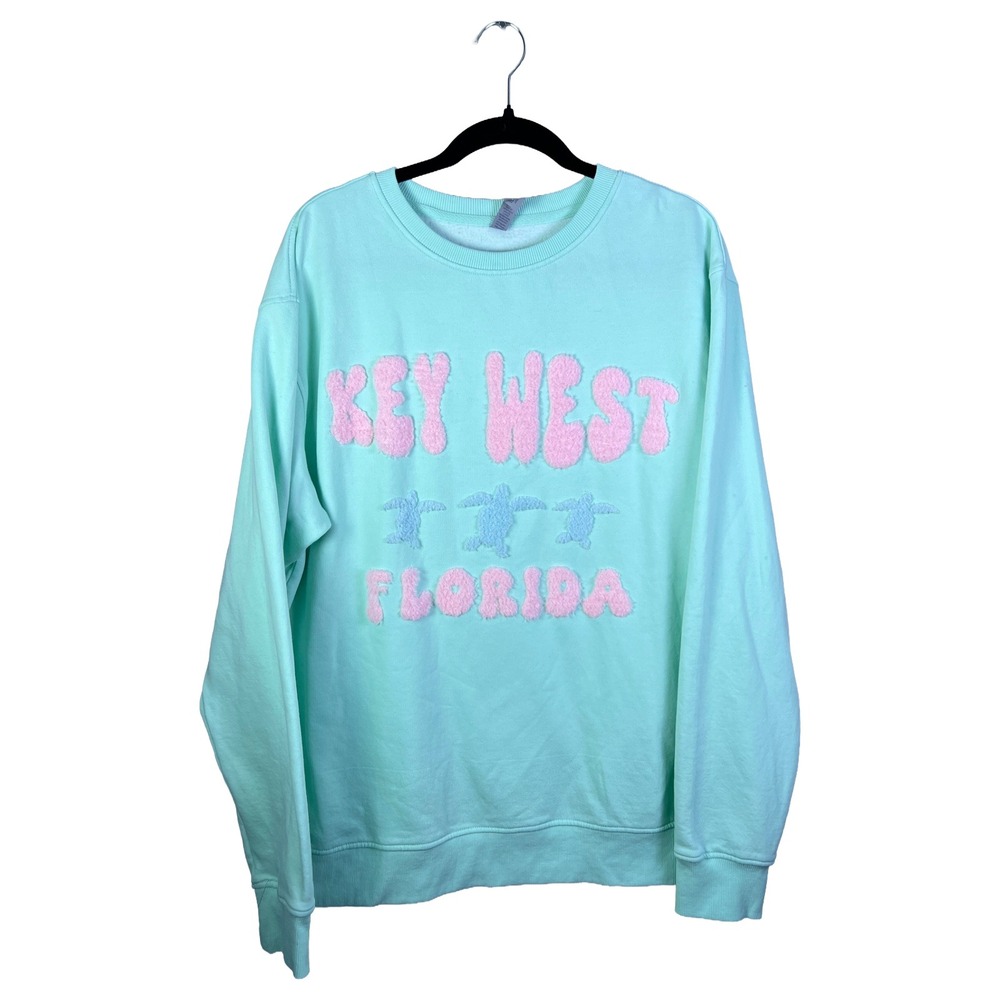 US Apparel Key West Sweatshirt Womens 2XL Mint Green Sea Turtles Coquette